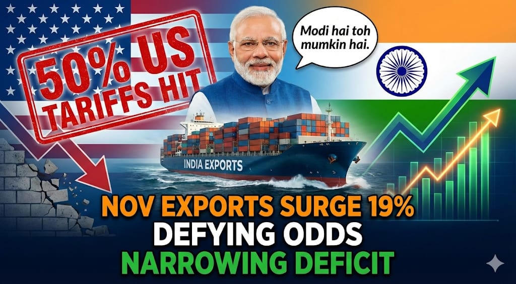Despite a 50% US tariff hit, India’s November exports surged 19% — proof that the “Modi hai toh mumkin hai” spirit is driving resilience in global trade