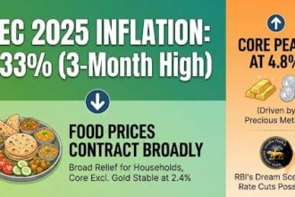 CPI inflation rises to 1.33% in Dec 2025, still under RBI's 2% band with drops in food (-1.85%), housing, fuel.