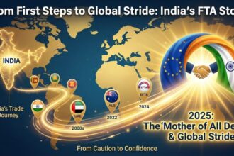 India-EU free trade agreement, highlighting India's recent trade deals with various countries and its strategic shift towards enhancing international trade.