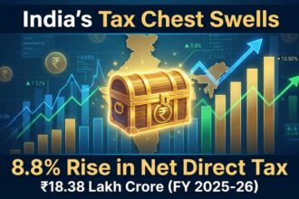 India's net direct tax collections climb 8.82% YoY to ₹18.38 lakh crore by Jan 11, 2026, but trail the 12.7% budgeted pace.