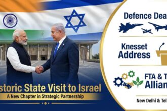 Prime Minister Narendra Modi begins a landmark two-day State visit to Israel on February 25–26, 2026, with talks on defence, trade, agriculture, technology, and the first round of India–Israel Free Trade Agreement negotiations on the agenda.
