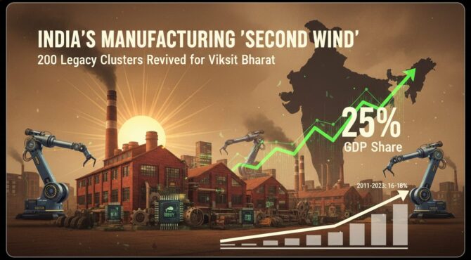 India’s manufacturing dreams are being rewritten in Parliament, with Finance Minister Nirmala Sitharaman’s Budget 2026 announcement to revive 200 legacy industrial clusters