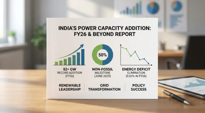India has added a record 52,537 MW of power capacity in FY26 till January, led by 39,657 MW of renewables, taking total installed capacity to 520.5 GW and pushing non-fossil sources above fossil fuels.