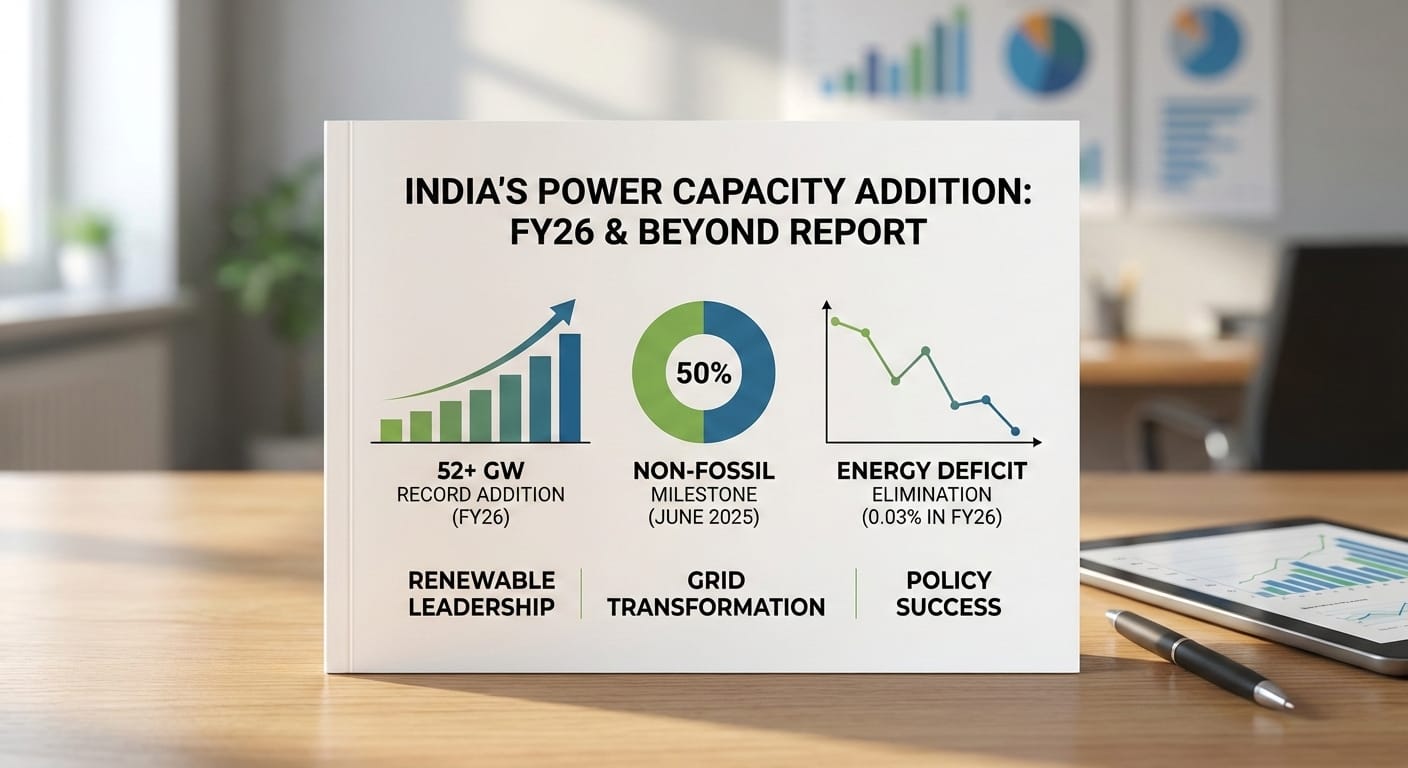 India has added a record 52,537 MW of power capacity in FY26 till January, led by 39,657 MW of renewables, taking total installed capacity to 520.5 GW and pushing non-fossil sources above fossil fuels.