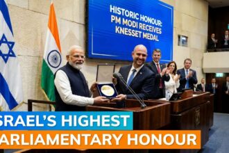 PM Narendra Modi conferred Speaker of the Knesset Medal, Israel's top parliamentary award, during his 2026 visit.