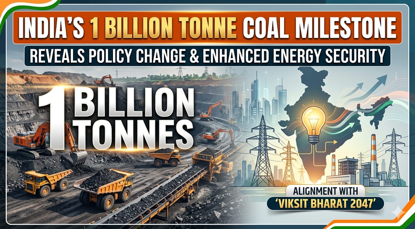 India achieves 1 billion tonne coal production for the second year in a row, highlighting policy reforms, improved execution, and energy self-reliance.