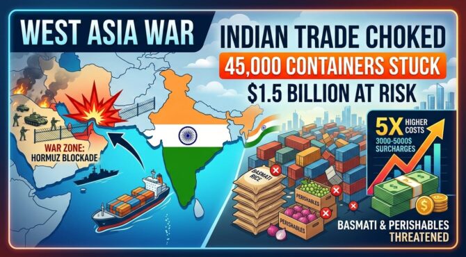 War-risk surcharges, route diversions and port congestion threaten India’s export margins, especially for basmati and perishables.