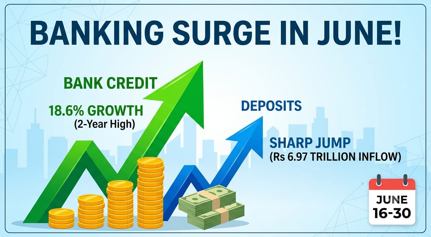 Bank credit rose to a two-year high of 18.6% in the June-end fortnight, while deposits also jumped sharply. This simple report explains the trend, market signals, and why it matters for the economy.