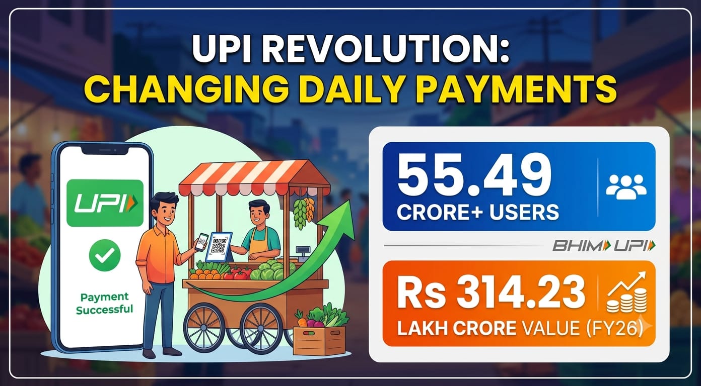 UPI crossed 55.49 crore users by June 2026, while FY26 transaction volume reached 24,161.69 crore and value touched Rs 314.23 lakh crore, showing strong growth in digital payments and everyday financial habits.