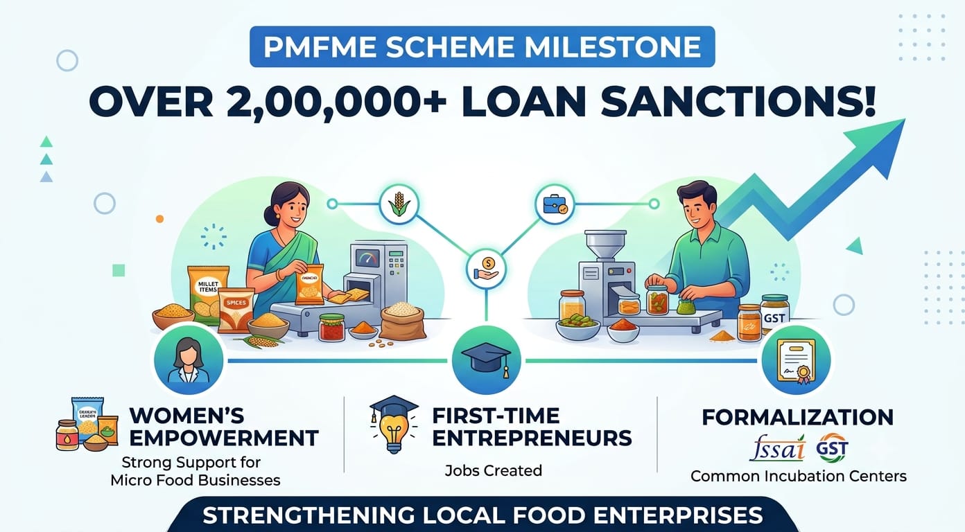 PMFME has crossed two lakh loan sanctions for micro food processing units, with strong support for women, first-time entrepreneurs, and formalisation.